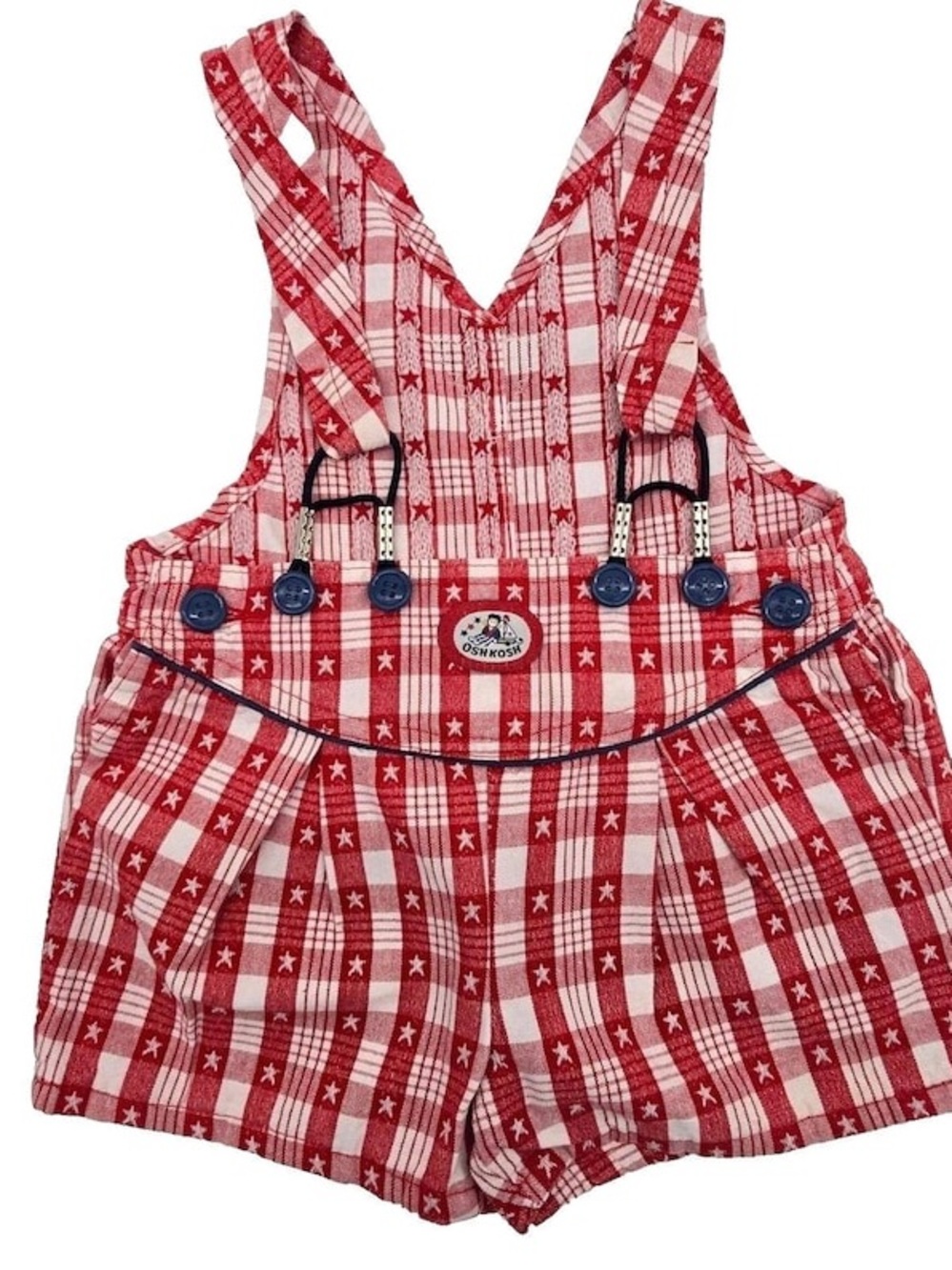 *RARE* Vintage OshKosh B'gosh Red and White Plaid Star Romper Overalls 6-9 mos